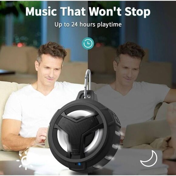 EBODA - NWT - Waterproof Portable Bluetooth Speaker/Black w/LED Lighting Effects - Picture 11 of 14